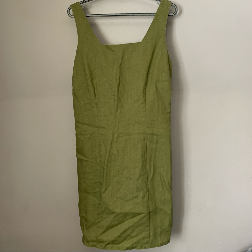 La Redoute Olive Green Linen Sleeveless Dress Size 12